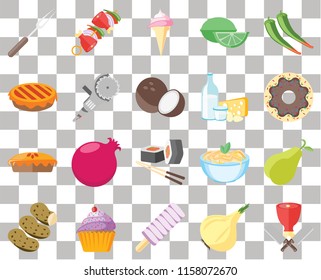 Set Of 20 transparent icons such as Butcher, Onion, Ice cream, Cupcake, Potatoes, Pepper, Pear, Sushi, Pie, Grinder, Dairy, Fork, Doughnut, transparency icon pack, pixel perfect