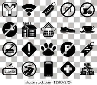 Set Of 20 transparent icons such as Mall, Hospital, Smartphone, Roads, Closed, No food, Discount, Pet, wifi, Shoes, Junction, Coffee cup, Sale, transparency icon pack, pixel perfect