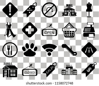 Set Of 20 transparent icons such as Price, Cashier machine, Mannequin, Mall, Discount, Escalator, Dress, transparency icon pack, pixel perfect