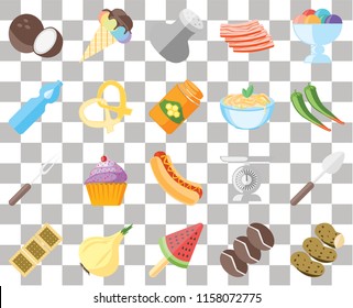 Set Of 20 transparent icons such as Potatoes, Coffee, Ice cream, Onion, Biscuit, Spoon, Hot dog, Fork, Pretzel, Pasta, Coconut, Pepper, Salt, transparency icon pack, pixel perfect