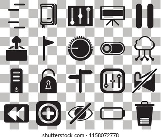 Set Of 20 transparent icons such as Trash, Battery, Hide, Add, Rewind, Pause, Muted, , Server, Flag, Switch, Lines, Cloud computing, Controls, transparency icon pack, pixel perfect