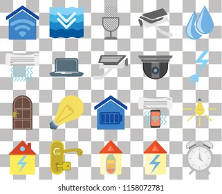Set Of 20 transparent icons such as Alarm, Home, Handle, Water, Light, Smart home, Door, Laptop, Security camera, Power, Voice control, transparency icon pack, pixel perfect