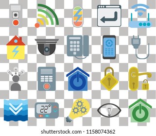 Set Of 20 transparent icons such as Smart home, Smart, Thermostat, Deep, Modem, Handle, Security camera, Remote, Intercom, Plug, Power, transparency icon pack, pixel perfect
