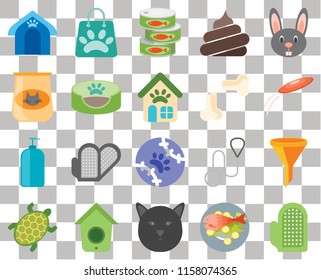 Set Of 20 transparent icons such as Glove, Fish food, Cat, Birdhouse, Turtle, Rabbit, Filter, Tennis, Shampoo, Pet bed, Bone, house, Frisbee, Canned transparency icon pack, pixel perfect