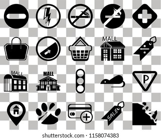 Set Of 20 transparent icons such as Falling rocks, Discount, Hospital, No smoking, Location, Electricity, Rats, Tote bag, transparency icon pack, pixel perfect