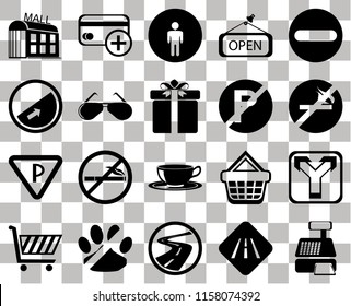 Set Of 20 transparent icons such as Cashier machine, No smoking, Forbidden, Open, Shopping cart, Cit card, basket, Slope, transparency icon pack, pixel perfect