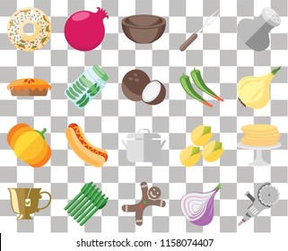 Set Of 20 transparent icons such as Grinder, Onion, Gingerbread, Asparagus, Tea, Salt, Pancakes, Pot, Pumpkin, Pickles, Pepper, Doughnut, Bowl, transparency icon pack, pixel perfect