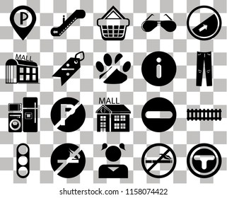 Set Of 20 transparent icons such as Junction, Jeans, Slope, Glasses, Traffic light, Escalator, Forbidden, Mall, transparency icon pack, pixel perfect