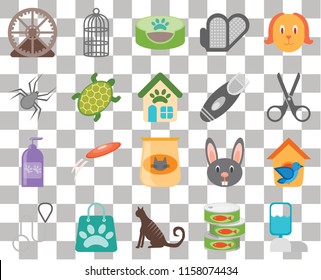 Set Of 20 transparent icons such as Water tank, Scissors, Dog, Grooming glove, Leash, Cage, Rabbit, Spider, transparency icon pack, pixel perfect