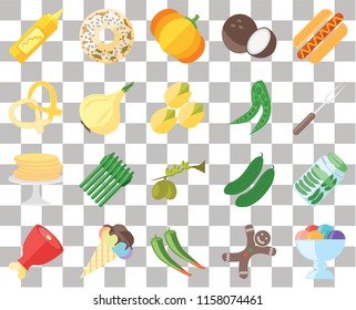 Set Of 20 transparent icons such as Ice cream, Gingerbread, Pepper, Ham, Hot dog, Pickles, Olives, Pancakes, Onion, Peas, Mustard, Fork, Pumpkin, transparency icon pack, pixel perfect