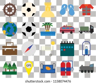 Set Of 20 transparent icons such as Railway, Trailer, Lifejacket, Flip flops, Forest, Ball, Calendar, Globe, transparency icon pack, pixel perfect