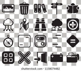 Set Of 20 transparent icons such as Folder, Battery, Exit, Multiply, Menu, Reading, Equal, Switch, Compass, Map, Cloud computing, Photos, Add, Archive, transparency icon pack, pixel perfect