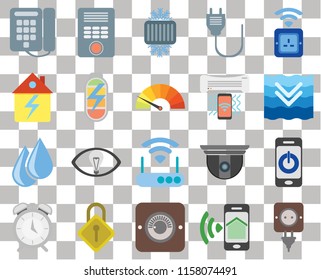 Set Of 20 transparent icons such as Plug, Smartphone, Dimmer, Locking, Alarm, Socket, Modem, Water, Power, Air conditioner, Dial, Deep, Cool, transparency icon pack, pixel perfect