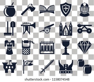 Set Of 20 transparent icons such as Beer, Viking, Sword, Flag, Castle, Helmet, Jewelry, Alchemy, Tunic, Fanfare, Church, Cauldron, Trebuchet, Bridge, transparency icon pack, pixel perfect