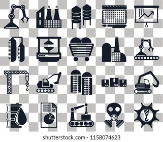 Set Of 20 transparent icons such as Machinery, Conveyor, Planning, print, Oil, Factory, Packages, Silo, transparency icon pack, pixel perfect