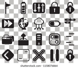 Set Of 20 transparent icons such as Lock, Pause, Multiply, Frame, Back, Unlocked, Lines, Server, Folder, Worldwide, Battery, Flag, Street, Controls, transparency icon pack, pixel perfect