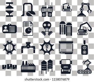 Set Of 20 transparent icons such as Conveyor, Digger, Industrial robot, Packages, Vacuum, print, Id card, transparency icon pack, pixel perfect