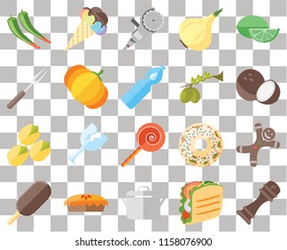 Set Of 20 transparent icons such as Pepper, Taco, Pot, Pie, Ice cream, Lime, Gingerbread, Jawbreaker, Pistachio, Pumpkin, Olives, Coconut, Grinder, transparency icon pack, pixel perfect
