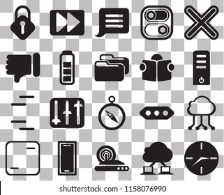 Set Of 20 transparent icons such as Clock, Server, Multiply, Switch, Frame, Fast forward, More, Dislike, transparency icon pack, pixel perfect