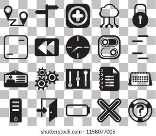 Set Of 20 transparent icons such as Help, Multiply, Battery, Exit, Server, Locked, Calendar, Controls, Id card, Rewind, Switch, Placeholders, Lines, Add, transparency icon pack, pixel perfect