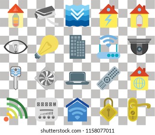 Set Of 20 transparent icons such as Doorknob, Locking, Smart home, Meter, Wifi, Home, Laptop, key, Light, Modem, Security camera, Deep, transparency icon pack, pixel perfect