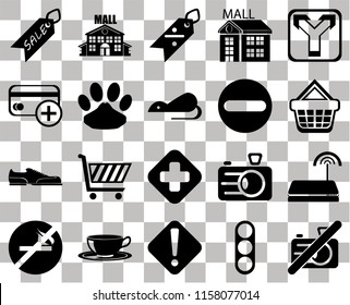 Set Of 20 transparent icons such as No camera, Shopping basket, Junction, Mall, smoking, Camera, Cit card, transparency icon pack, pixel perfect