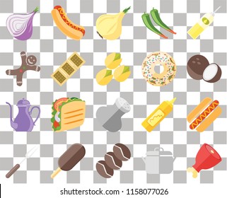 Set Of 20 transparent icons such as Ham, Pot, Coffee, Ice cream, Fork, Oil, Hot dog, Salt, Teapot, Biscuit, Doughnut, Onion, Coconut, transparency icon pack, pixel perfect