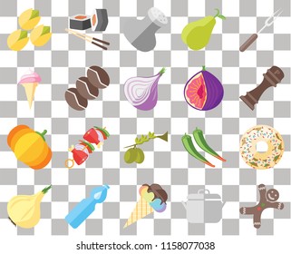 Set Of 20 transparent icons such as Gingerbread, Pot, Ice cream, Water, Onion, Fork, Doughnut, Olives, Pumpkin, Coffee, Fig, Pistachio, Pepper, Salt, transparency icon pack, pixel perfect