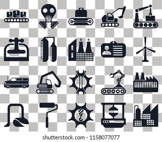 Set Of 20 transparent icons such as Factory, Windmill, Conveyor, Excavator, Vacuum, Gas mask, Machine press, transparency icon pack, pixel perfect