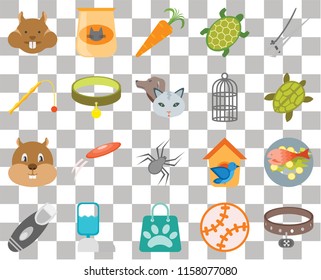 Set Of 20 transparent icons such as Collar, Toy, Shopping bag, Water tank, Razor, Nail trimmer, Fish food, Spider, Hamster, Cage, Turtle, Carrot, transparency icon pack, pixel perfect
