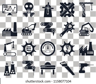 Set Of 20 transparent icons such as Drill, Digger, Crane, Planning, Nuclear plant, Gas mask, Machinery, Factory, transparency icon pack, pixel perfect