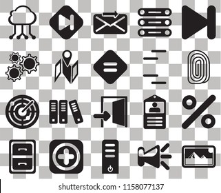 Set Of 20 transparent icons such as Photos, Speaker, Server, Add, Archive, Next, Percent, Exit, Radar, Map, Lines, Cloud computing, Fingerprint, Send, transparency icon pack, pixel perfect