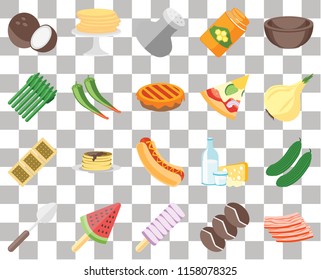 Set Of 20 transparent icons such as Bacon, Coffee, Ice cream, Spoon, Bowl, Cucumber, Hot dog, Biscuit, Pepper, Pizza, Coconut, Onion, Salt, transparency icon pack, pixel perfect