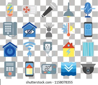 Set Of 20 transparent icons such as Security camera, Remote, Voice control, Lighting, Intercom, Air conditioner, Home, Dial, transparency icon pack, pixel perfect