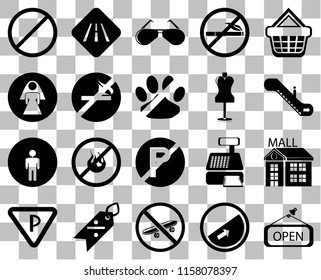 Set Of 20 transparent icons such as Open, Escalator, Shopping basket, No smoking, Parking, Road, Cashier machine, Restroom, transparency icon pack, pixel perfect
