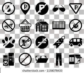 Set Of 20 transparent icons such as Store, No fire, Parking, Glasses, Electrical appliances, Discount, Skateboard, transparency icon pack, pixel perfect