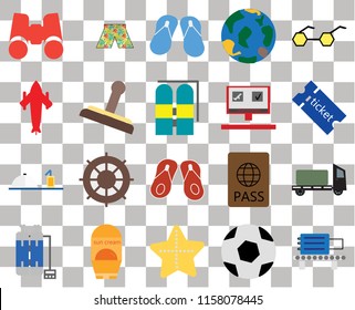 Set Of 20 transparent icons such as Check out, Tickets, Sunglasses, Globe, Oxygen tank, Swimsuit, Passport, Airplane, transparency icon pack, pixel perfect