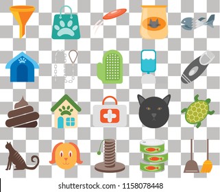 Set Of 20 Transparent Icons Such As Dustpan, Canned Food, Scratching, Dog, Cat, Fish, Turtle, First Aid, Poop, Leash, Water Tank, Filter, Razor, Frisbee, Transparency Icon Pack, Pixel Perfect