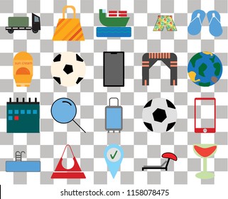 Set Of 20 transparent icons such as Cocktail, Sunbed, Check in, Purse, Swimming pool, Flip flops, Phone, Suitcases, Calendar, Ball, Arch, Trailer, Globe, Ship, transparency icon pack, pixel perfect