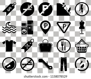 Set Of 20 transparent icons such as No water, Mannequin, Electricity, Falling rocks, Slope, smoking, Restaurant, Wave, transparency icon pack, pixel perfect