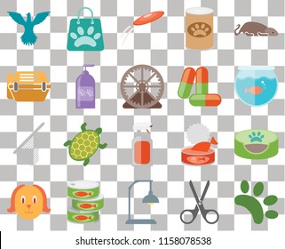 Set Of 20 transparent icons such as Animal, Scissors, Lamp, Canned food, Dog, Mouse, Pet bed, Spray, Net, Shampoo, Drugs, Bird, Aquarium, Frisbee, transparency icon pack, pixel perfect