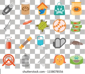 Set Of 20 transparent icons such as Pet bed, Dog, Net, Cage, Wheel, Cat food, Mouse, Water tank, Spray, Frisbee, Toy, Razor, Canned Bird house, transparency icon pack, pixel perfect