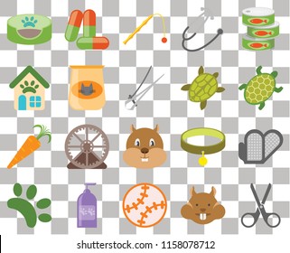 Set Of 20 transparent icons such as Scissors, Hamster, Toy, Shampoo, Animal, Canned food, Grooming glove, Carrot, Cat Turtle, Pet bed, transparency icon pack, pixel perfect