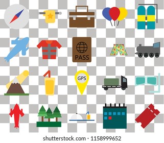 Set Of 20 transparent icons such as Tickets, Railway, Aqualung, Balloon, Airplane, Towel, Trailer, Plane, transparency icon pack, pixel perfect