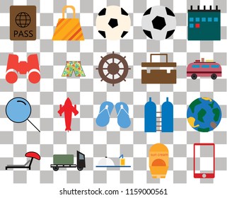 Set Of 20 transparent icons such as Phone, Minivan, Calendar, Ball, Sunbed, Bag, Oxygen, Binoculars, transparency icon pack, pixel perfect
