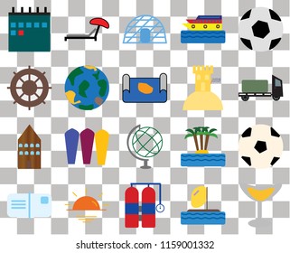 Set Of 20 transparent icons such as Cocktail, Parasailing, Aqualung, Sunset, Postcards, Ball, Globe, Hotel, Sand castle, Calendar, Trailer, Igloo, transparency icon pack, pixel perfect