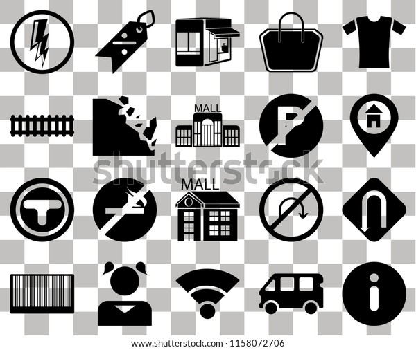 Set Of 20 transparent icons such as Information,\
Bus, Wifi, Girl, Barcode, Shirt, Turn, Mall, Junction, Falling\
rocks, No parking, Electricity, Location, Store, transparency icon\
pack, pixel perfect