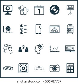 Set Of 20 Universal Editable Icons. Can Be Used For Web, Mobile And App Design. Includes Icons Such As Cacti, Newsletter, Presentation And More.