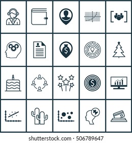 Set Of 20 Universal Editable Icons. Can Be Used For Web, Mobile And App Design. Includes Icons Such As Business Goal, Line Grid, Wallet And More.