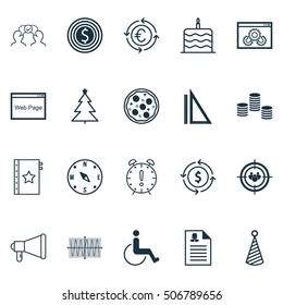 Set Of 20 Universal Editable Icons. Can Be Used For Web, Mobile And App Design. Includes Icons Such As Announcement, Birthday Hat, Time Management And More.